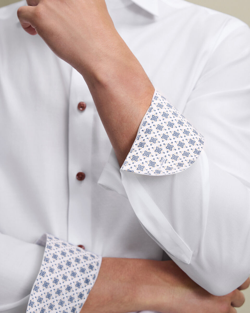 Non-Iron Stretch Printed Trim Shirt - White