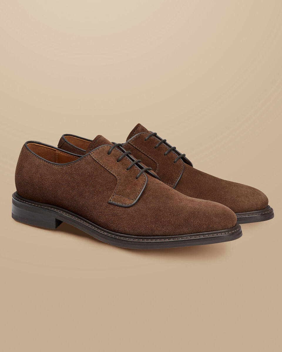 Chaussures Derby en daim à semelle en caoutchouc - Brun Noyer