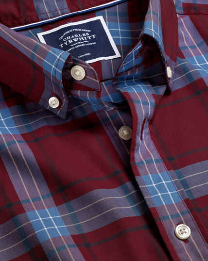 Button-Down Collar Non-Iron Stretch Poplin Large Winter Check Shirt - Red