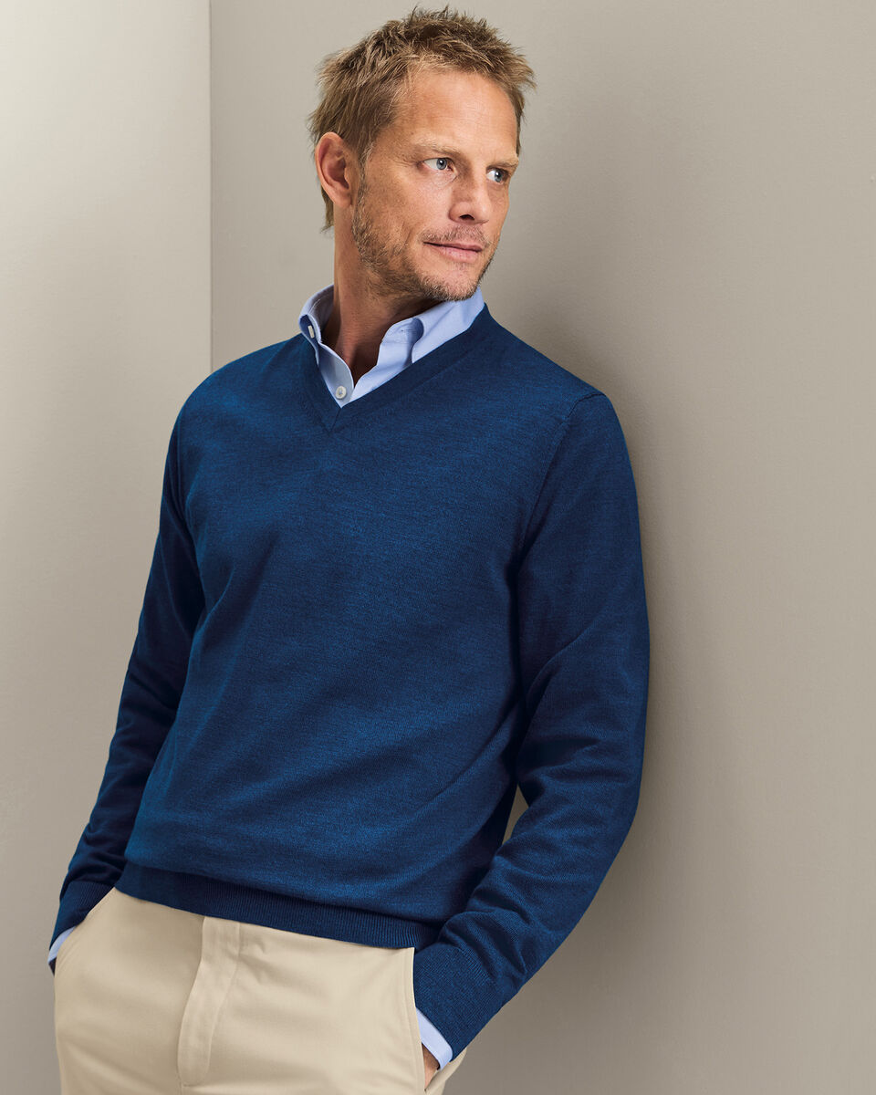 Pure Merino V-Neck Jumper - Royal Blue