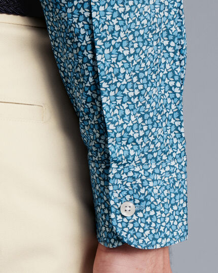 Made With Liberty Fabric Petal Print Semi-Cutaway Collar Shirt - Indigo Blue