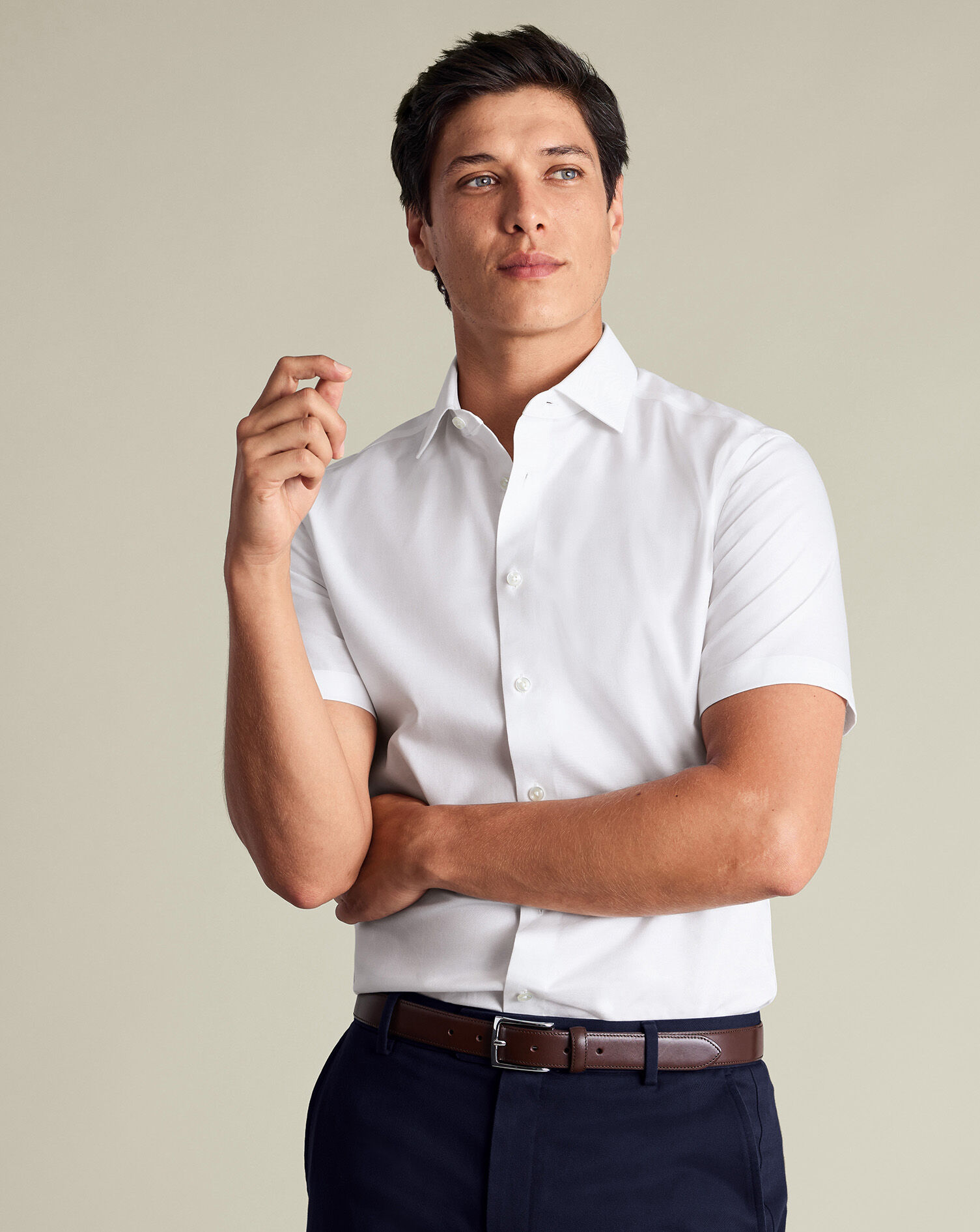 Short Sleeve Non-Iron Cotton Linen Shirt - White | Charles Tyrwhitt US