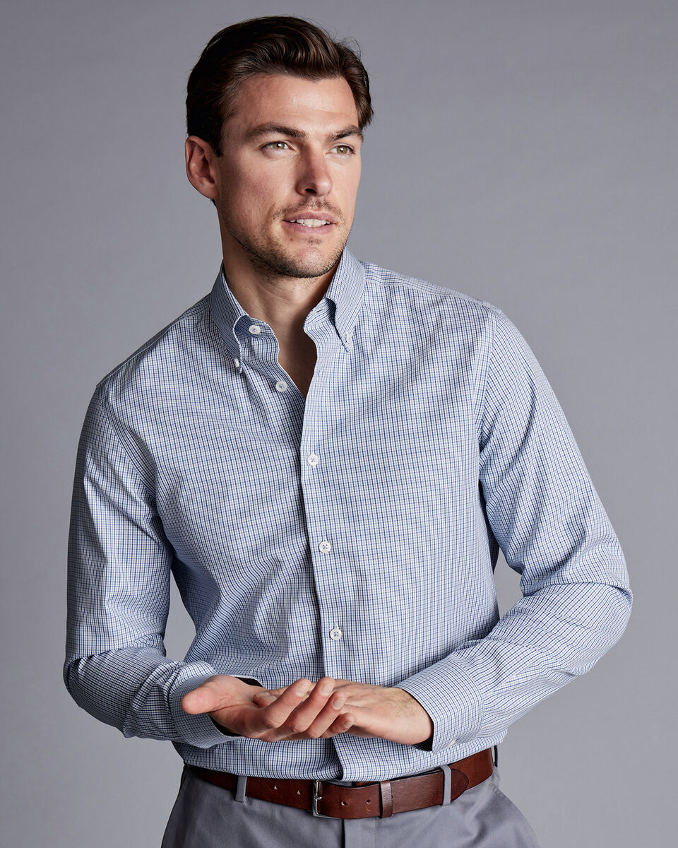 ButtonDown Collar NonIron Gingham Check Shirt Royal Blue Charles