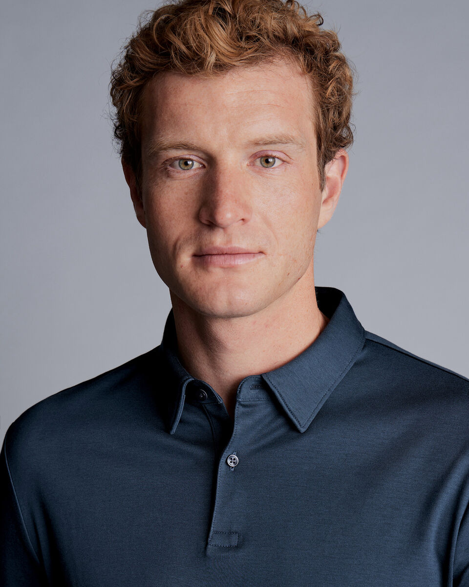 Long Sleeve Smart Jersey Polo Petrol Blue Charles Tyrwhitt