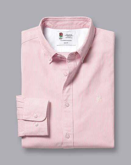 England Rugby Button-Down Collar Washed Oxford Bengal Stripe Shirt - Pink