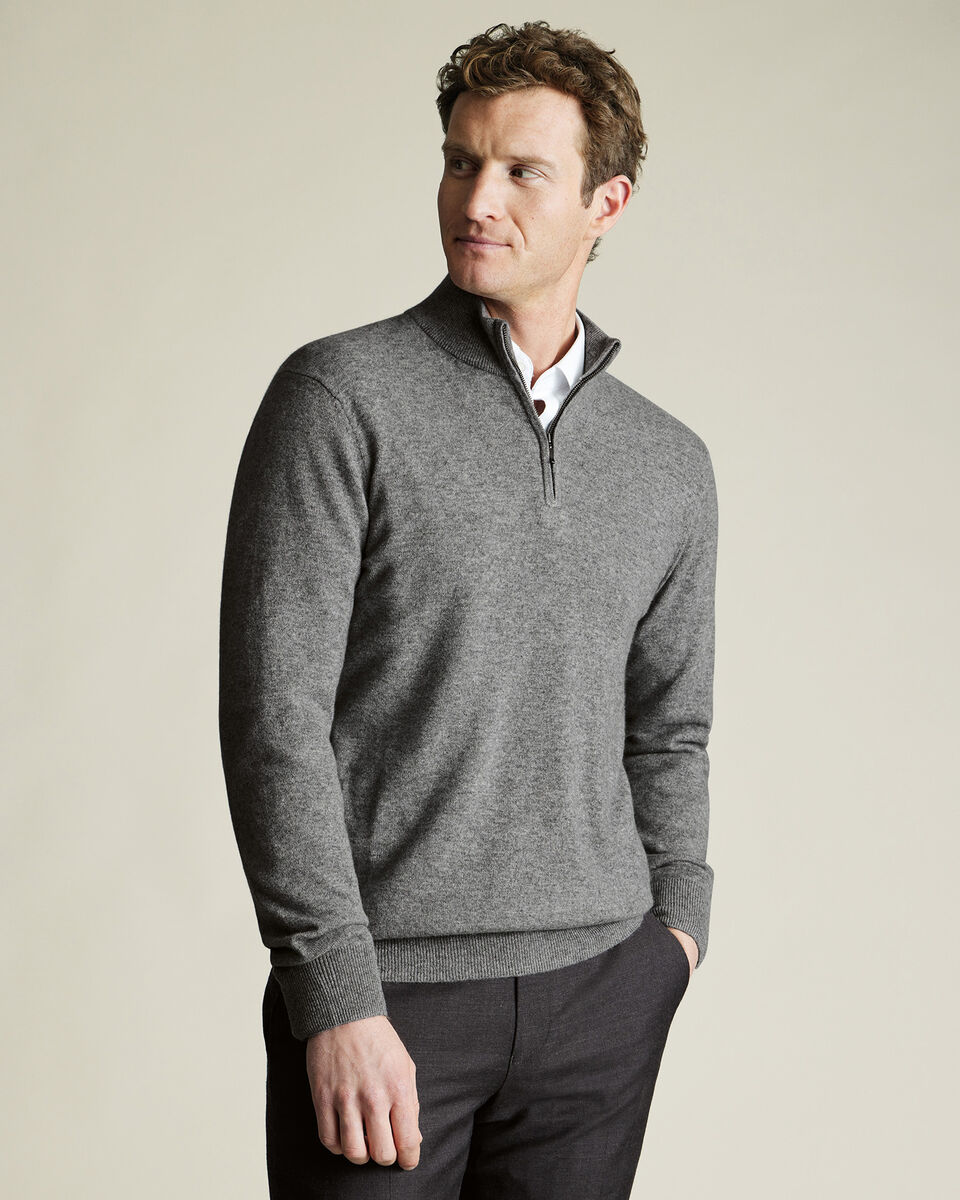 Cashmere Zip Neck Jumper - Grey