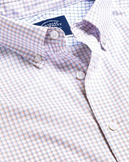 Bügelfreies Oxfordhhemd aus Stretch-Baumwolle mit Button-down-Kragen und Schattenkaros - Rosa