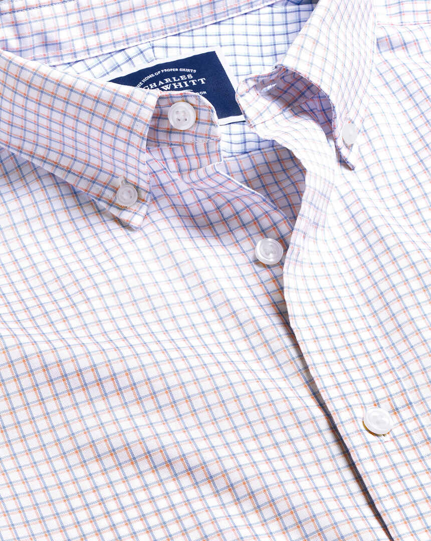 Button-Down Collar Non-Iron Cotton Stretch Oxford Shadow Check Shirt - Pink