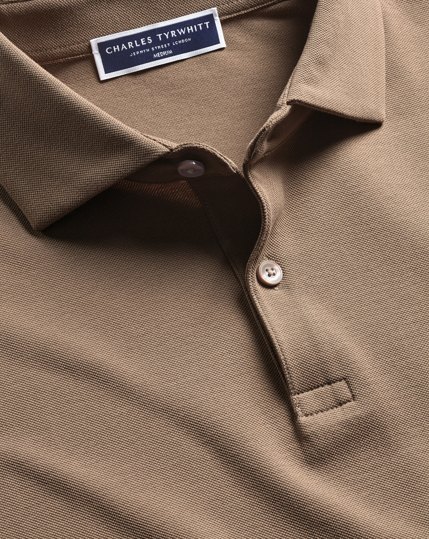 Long Sleeve Smart Pique Polo - Camel