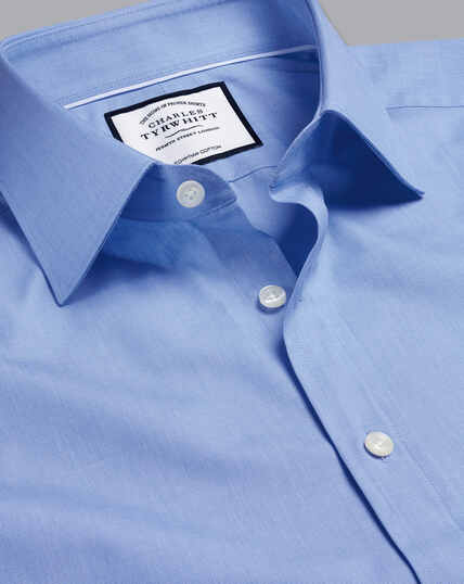 Semi-Cutaway Collar Egyptian Cotton Poplin Shirt - Blue