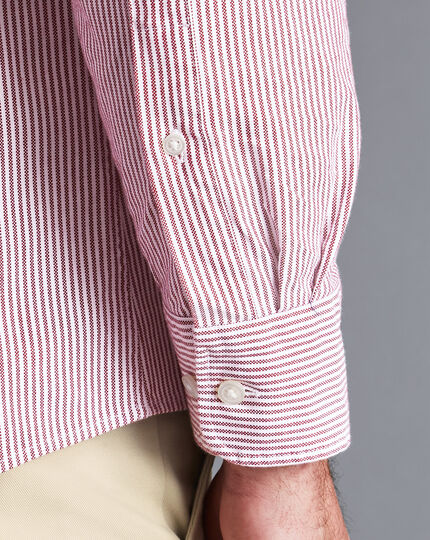 England Rugby Button-Down Collar Washed Oxford Stripe Shirt - Wine Red