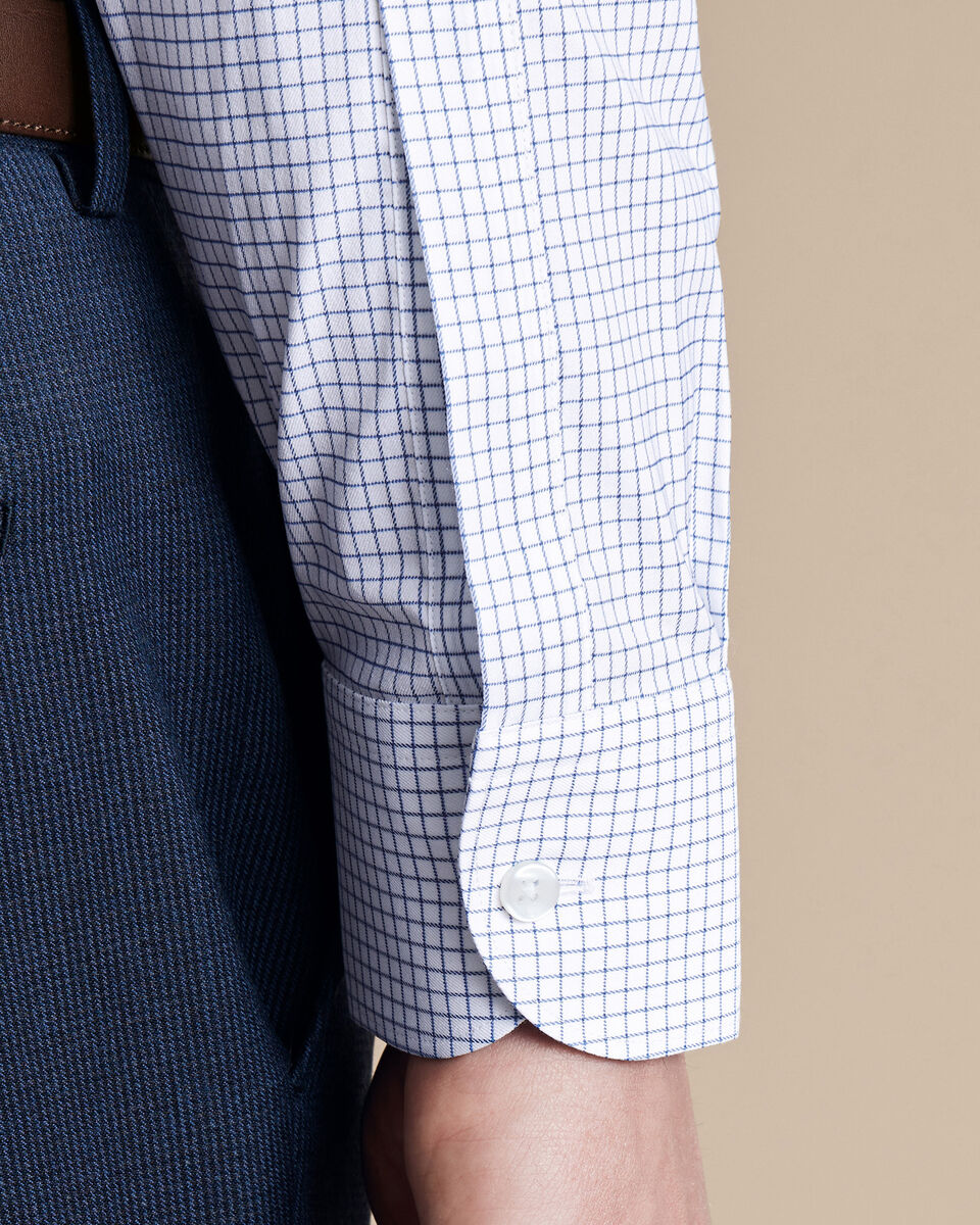 Chemise Performance en sergé à petits carreaux sans repassage - Bleu océan