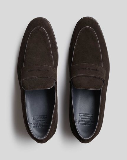 Goodyear Welted Suede Performance Saddle Loafers  - Chocolate