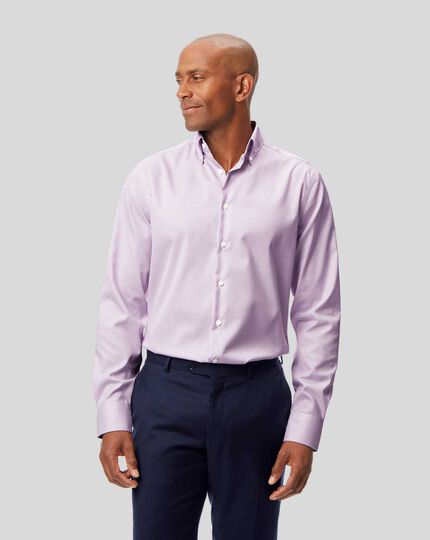 Button-Down Collar Non-Iron Check Shirt - Purple