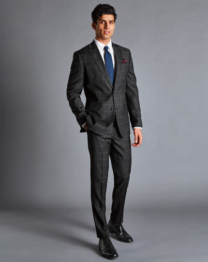 Windowpane Check Suit Trousers - Grey