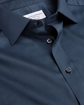 Chemise à tissage Windsor et col semi-italien en coton égyptien - Bleu acier