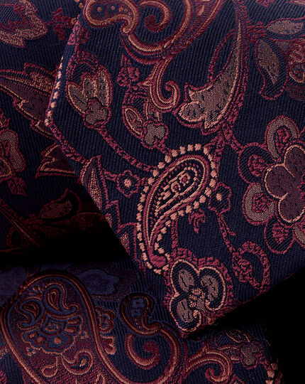 Krawatte aus Seide mit Paisleymuster - Marineblau & Dunkelrosa