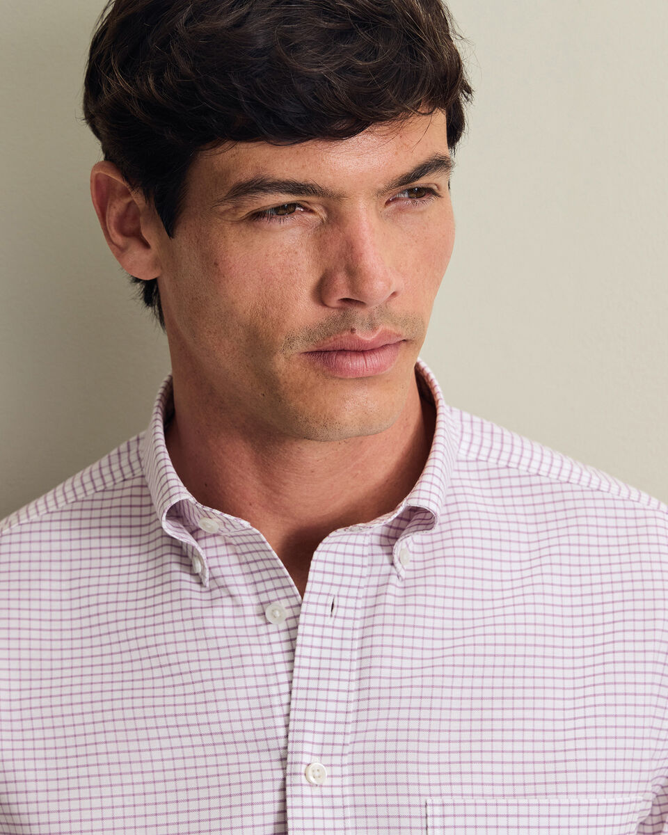 Non-Iron Stretch Oxford Check Shirt - Burgundy Red