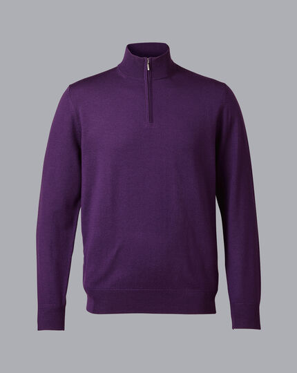 Merino Zip Neck Sweater - Purple