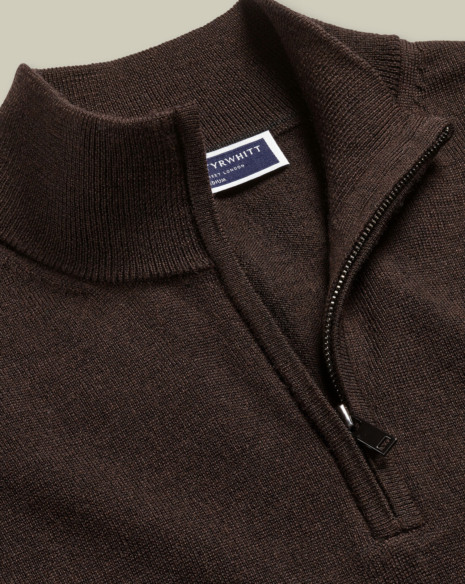 Pure Merino Quarter Zip Sweater - Chocolate Brown | Charles