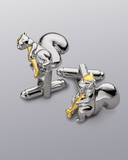 Manschettenknöpfe mit golfspielendem Eichhörnchen - Silber & Gold