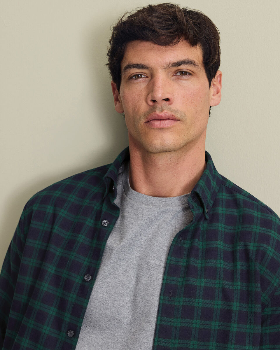 Brushed Flannel Check Shirt - Navy & Green