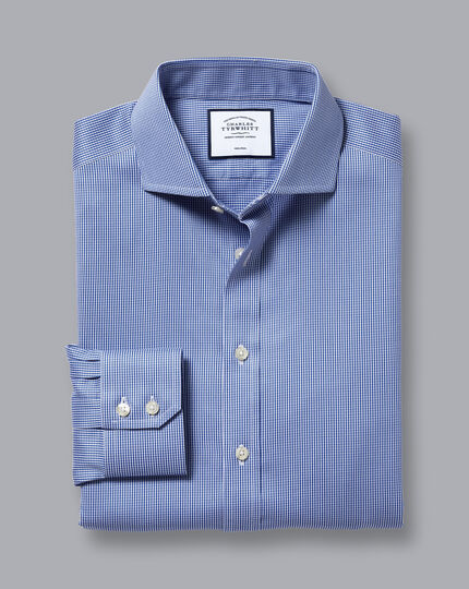 Spread Collar Non-Iron Puppytooth Shirt - Royal Blue