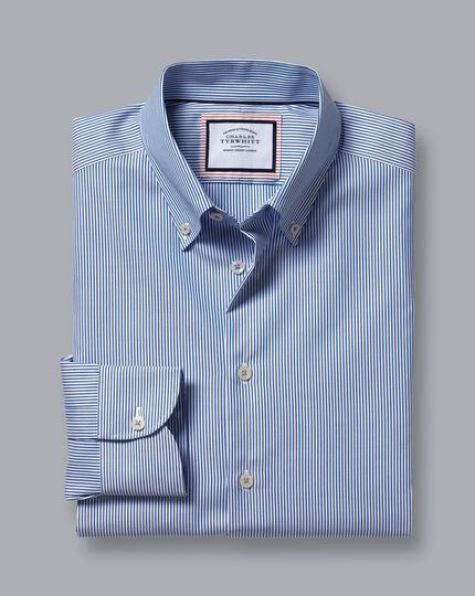 Button-Down Collar Non-Iron Stripe Shirt - Cobalt Blue