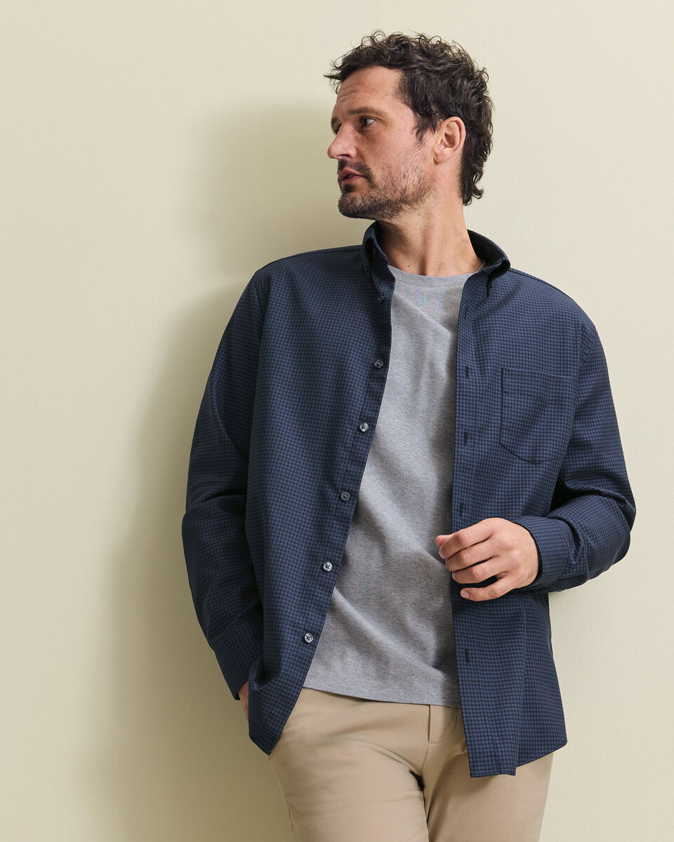Non-Iron Twill Gingham Shirt - French Blue
