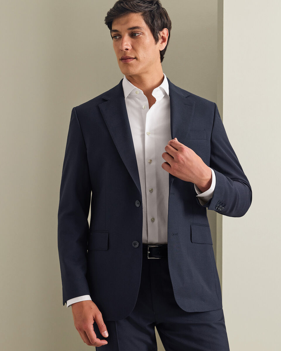 Veste De Costume En Serg&eacute; Naturellement Extensible - Bleu Marine