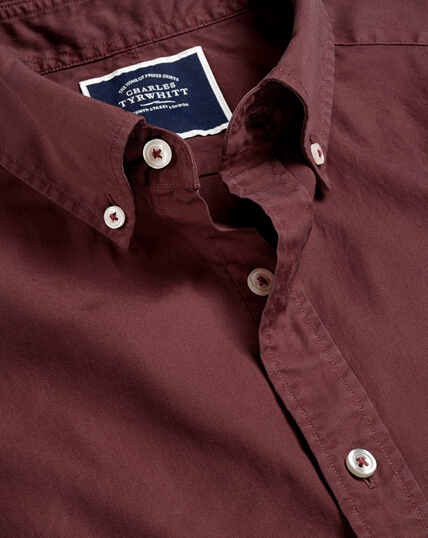 Button-Down Collar Washed Fine Twill Shirt - Wine Red