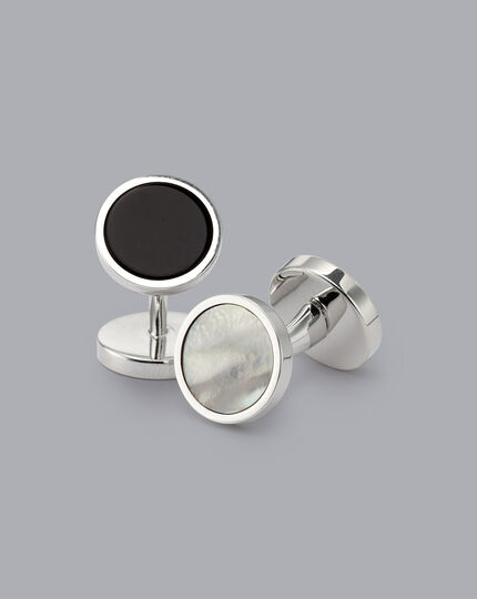 Mother of Pearl and Onyx Evening Cufflinks - Silver