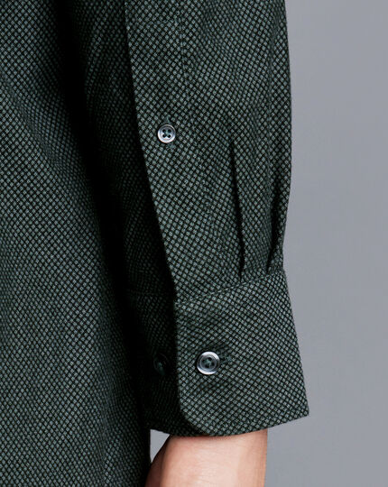Button-Down Collar Dobby Flannel Shirt - Dark Green