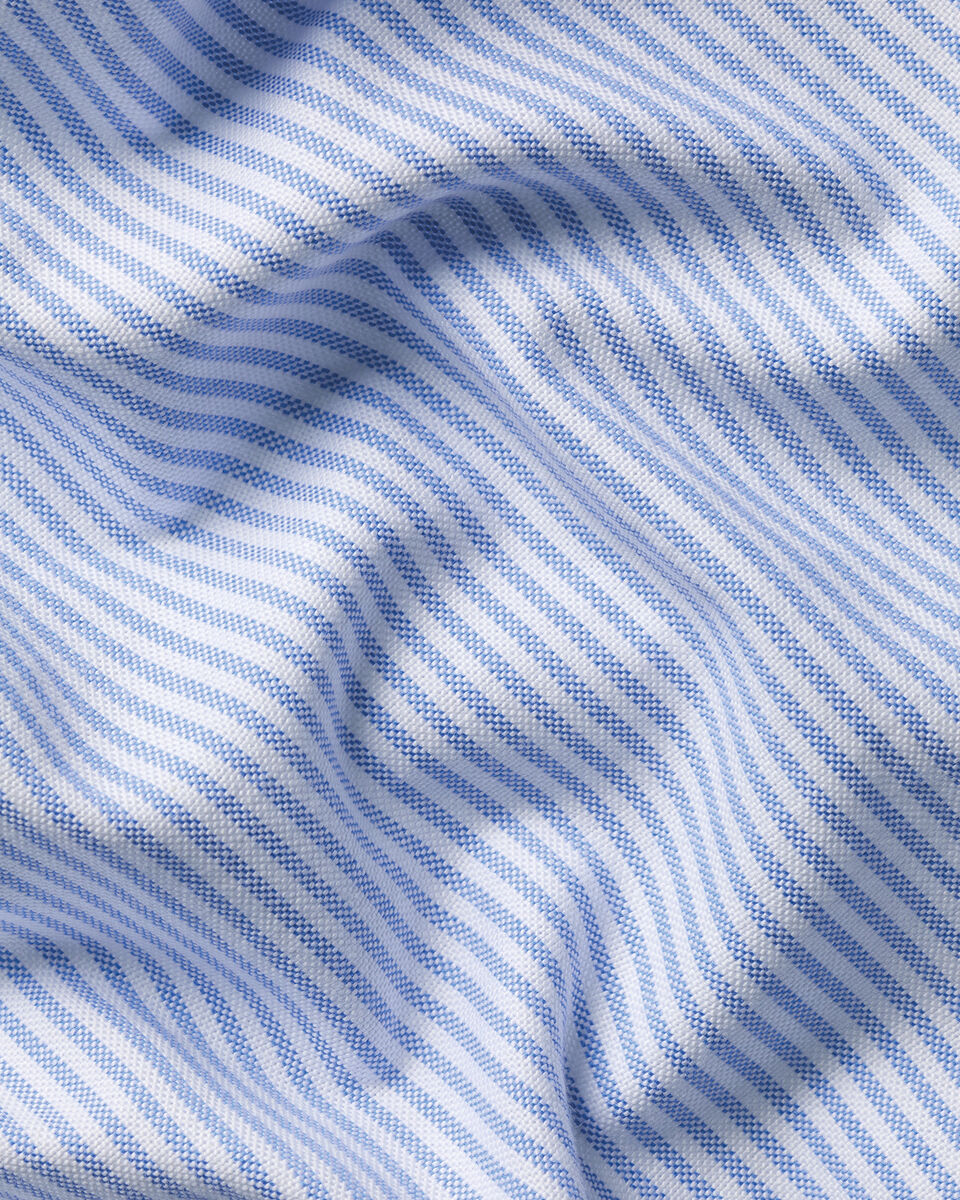 Short Sleeve Button-Down Stretch Washed Oxford Stripe Shirt &ndash; Ocean Blue