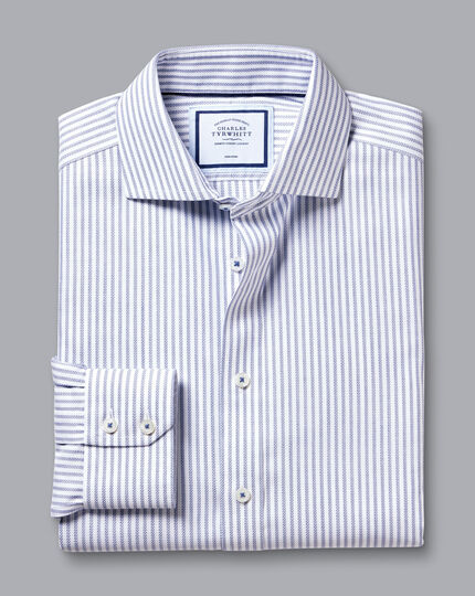 Cutaway Collar Non-Iron Henley Weave Stripe Shirt - Royal Blue
