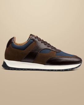 Leather Textile Sneakers - Dark Chocolate