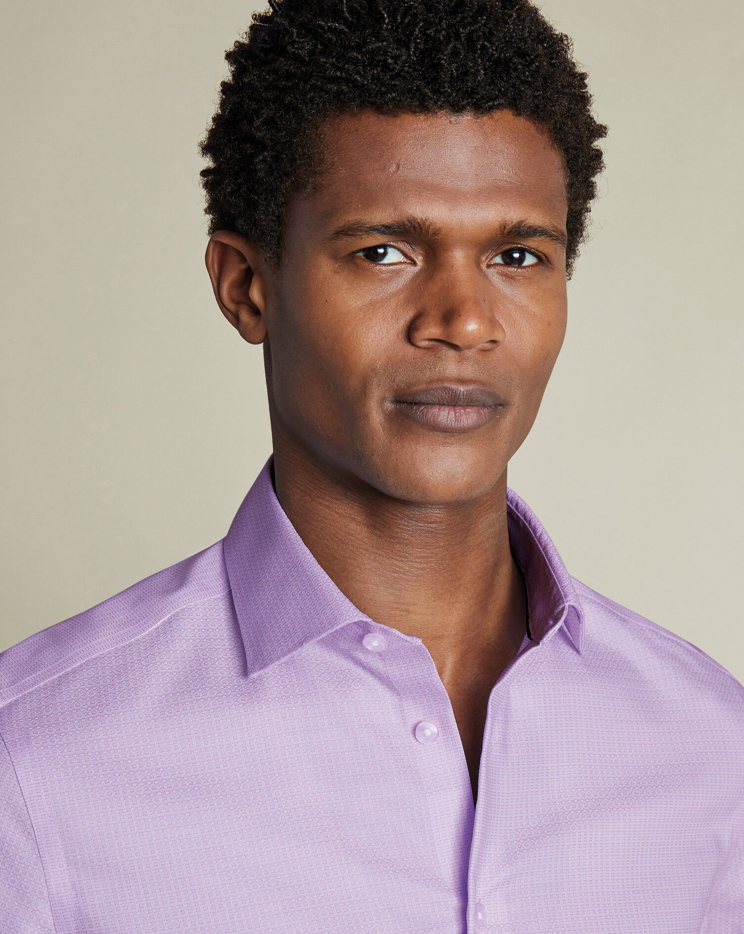 Semi-Spread Collar Non-Iron Stretch Texture Grid Shirt - Lilac Purple