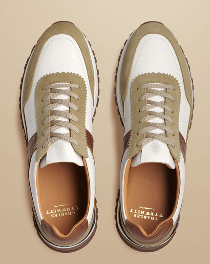 Leather And Suede Sneakers - Cream & Dark Sand