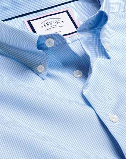 Button-Down Collar Non-Iron Gingham Check Shirt - Sky Blue