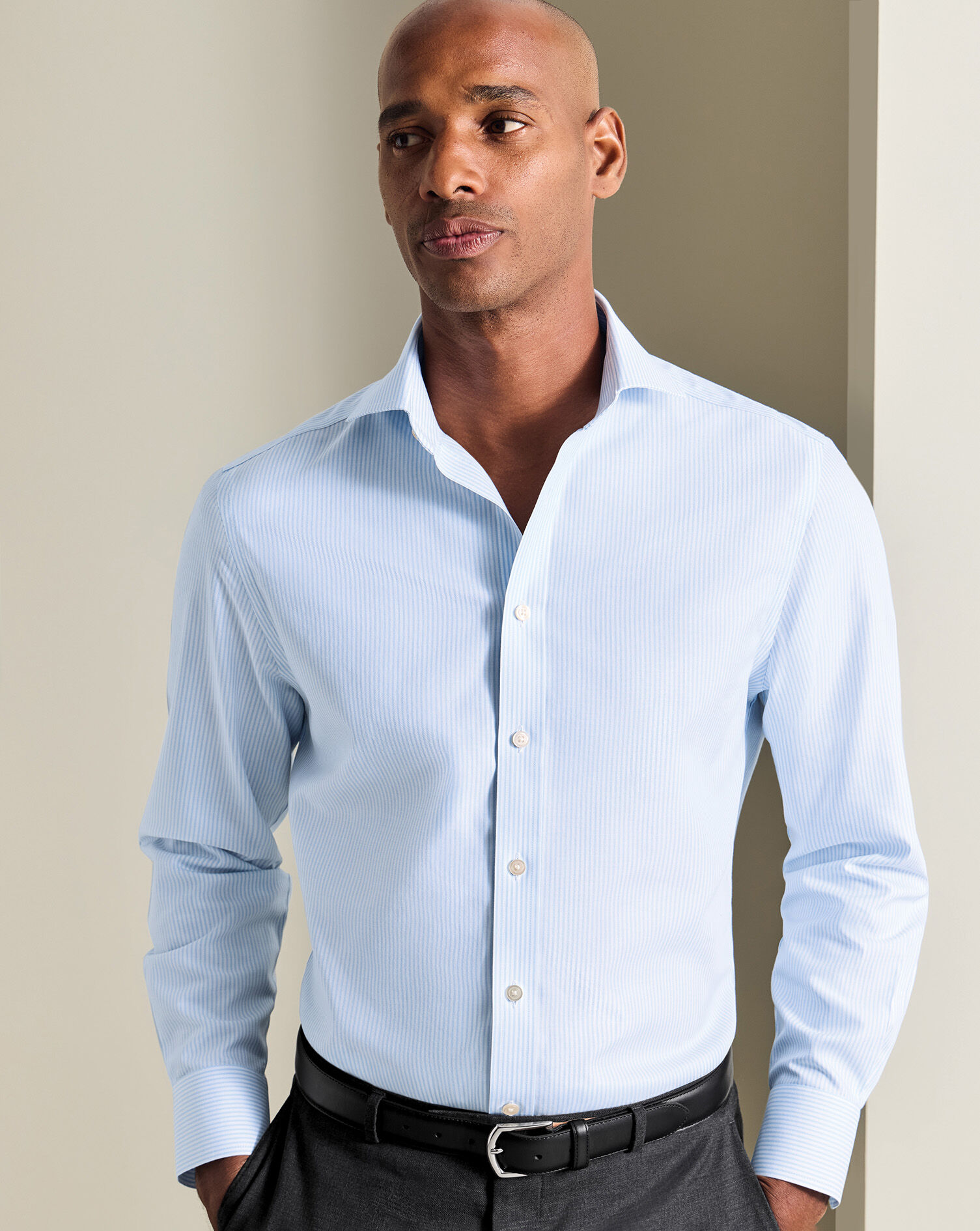 Non-Iron Twill Bengal Stripe Shirt - Light Blue | Charles Tyrwhitt US