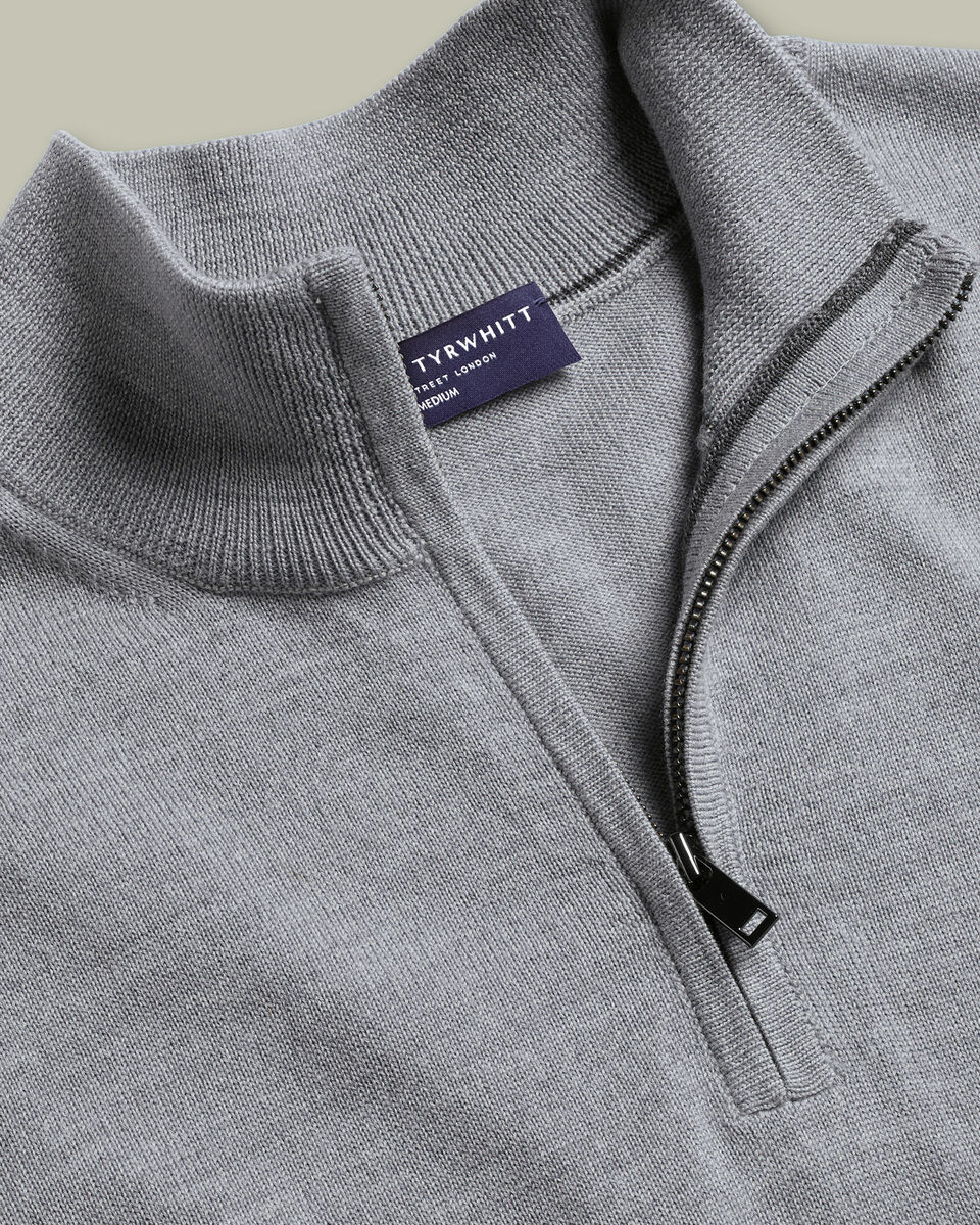 Pure Merino Quarter Zip Sweater - Light Gray