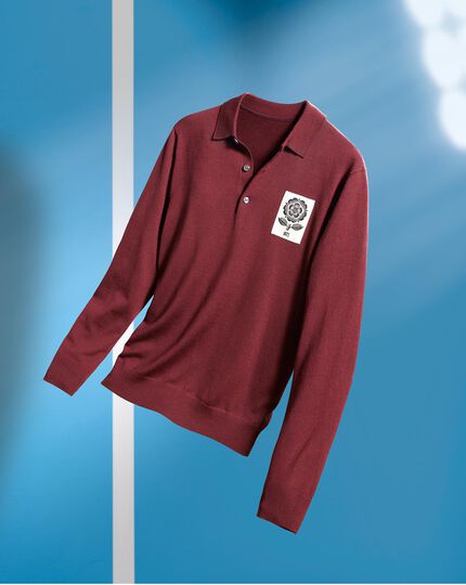 LIMITED EDITION England Rugby Merino Polo Jumper - Burgundy