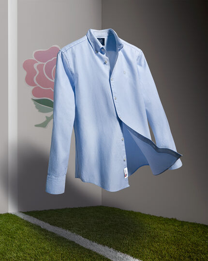 England Rugby Button-Down Collar Washed Oxford Stripe Shirt - Blue & White