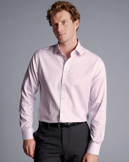 Non-Iron Twill Double Check Shirt - Light Pink