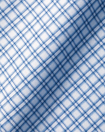 Non-Iron Stretch Twill Grid Check Shirt - Ocean Blue