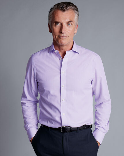 Spread Collar Non-Iron Mini Gingham Check Shirt - Mauve Purple