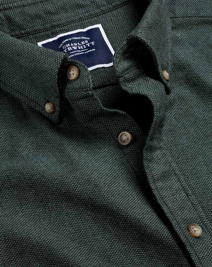 Gebürstetes Flanell-Hemd aus Dobby-Gewebe mit Button-down-Kragen und Pfeil-Motiv - Waldgrün