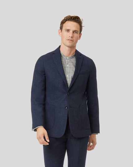 Textured Wool Blend Suit Jacket - Navy