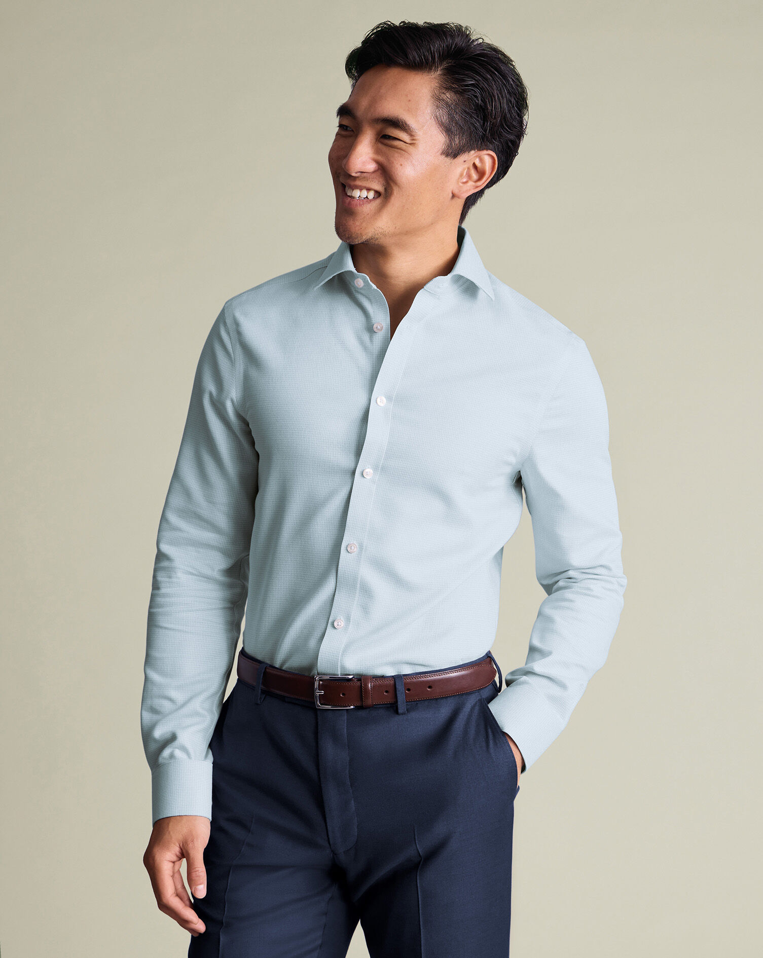 Non-Iron Stretch Burlington Weave Shirt - Aqua Green