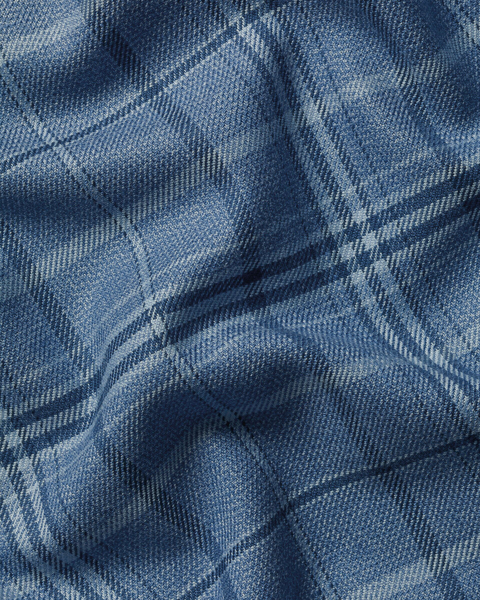 Chemise en serg&eacute; &agrave; carreaux &eacute;cossais sans repassage - Bleu indigo